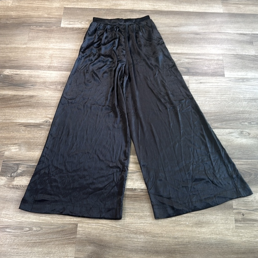 Mustard Seed Women's Small Pants Black Polyester Wide Leg‎ Crinkle - Picture 2 of 11